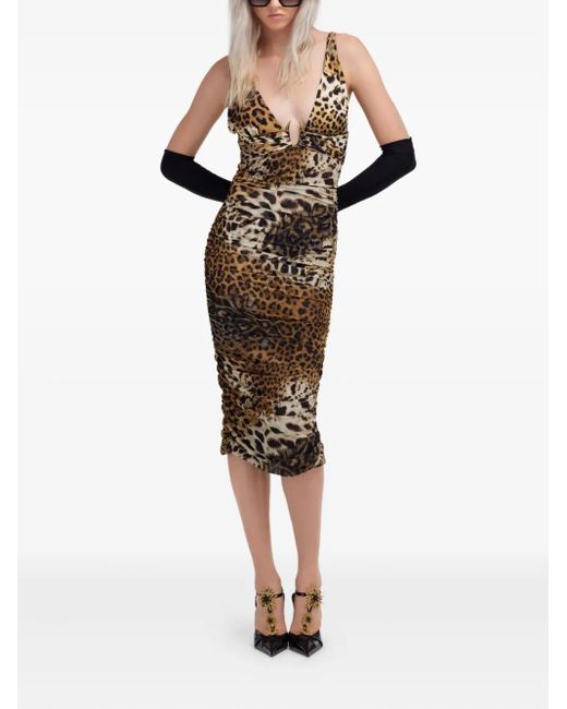 Roberto Cavalli Metallic Leopard-Print Midi Dress