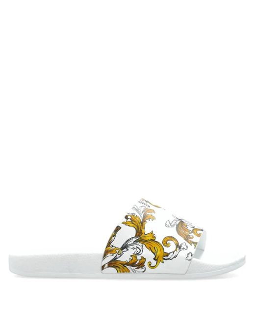 Versace Jeans Couture Green Barocco-Pattern Slides