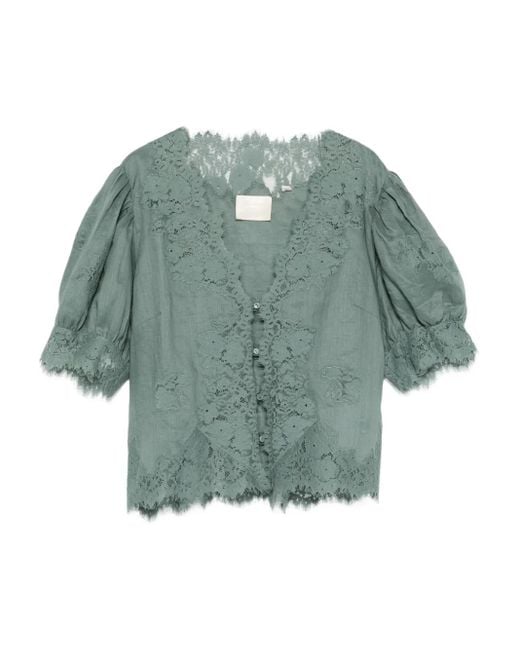 Blusa Idella con ribete de encaje Doen de color Blue