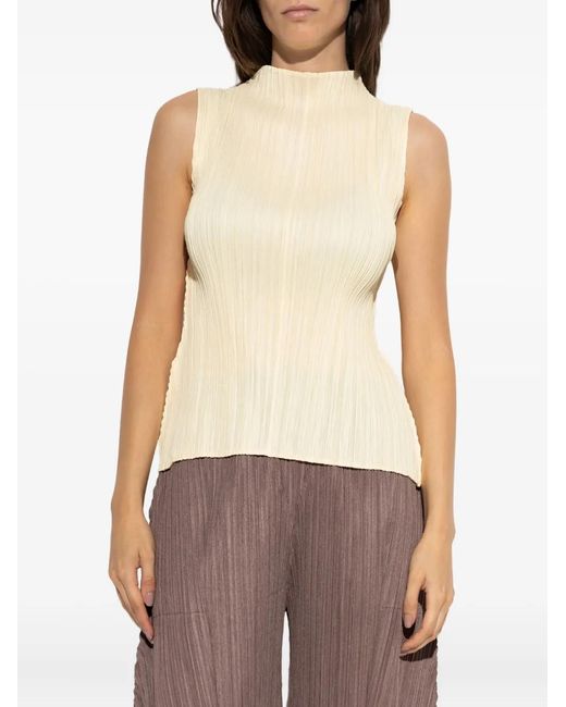 トップス Pleats Please high-neck tops Pleats Please Issey Miyake Pleated High-Neck Top in Natural | Lyst