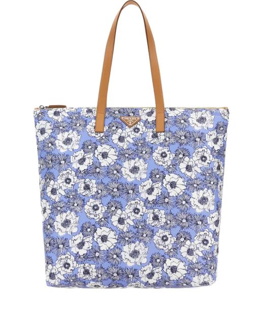 Prada Blue Printed Re-Nylon Tote Bag for men