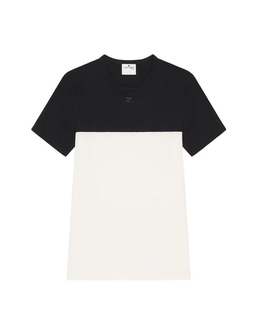 Courreges Black T-Shirt Bicolore À Patch Logo for men