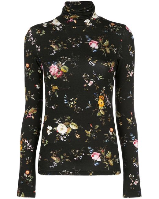 R13 Black Turtleneck Floral Print Sweatshirt