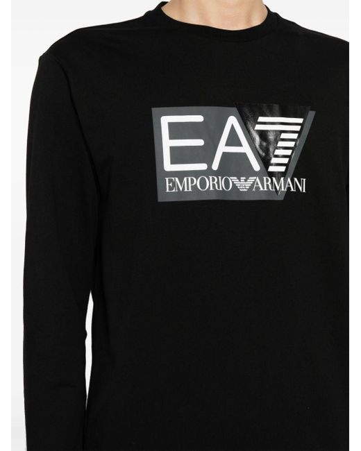EA7 Black Logo-print Cotton Sweatshirt for men