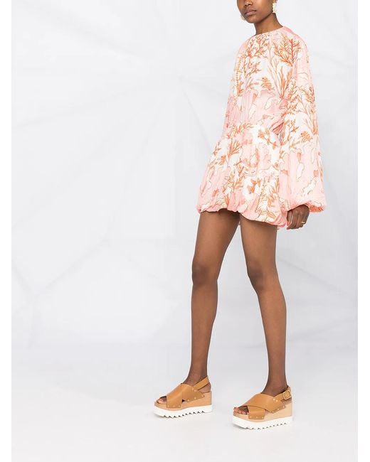 Stella McCartney Pink Coral-Print Puffball Mini-Dress