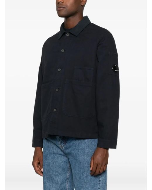 C P Company Blue Buttoned Patch-Pocket Jacket for men