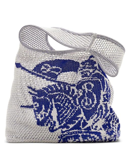 Burberry Blue Equestrian Knight Crochet-knit Bag