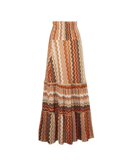 PHO® Firenze Natural Zigzag-Pattern Tiered Maxi Skirt