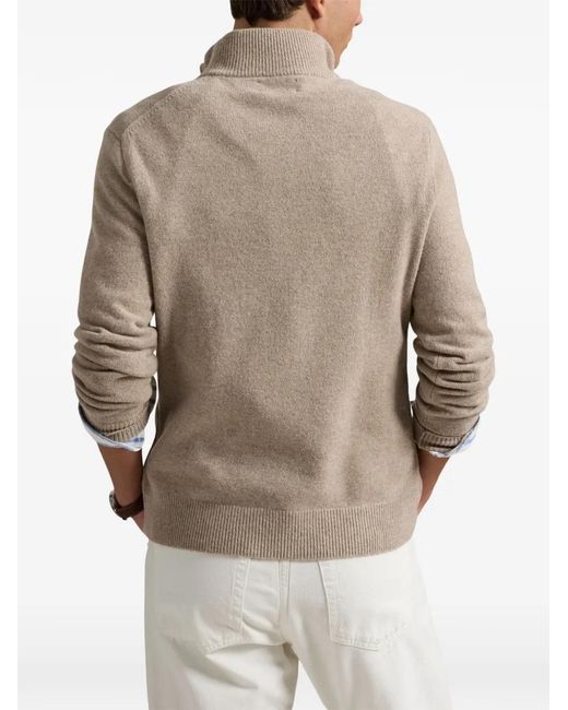 Polo Ralph Lauren Natural Quarter-Zip Embroidered-Logo Sweater for men