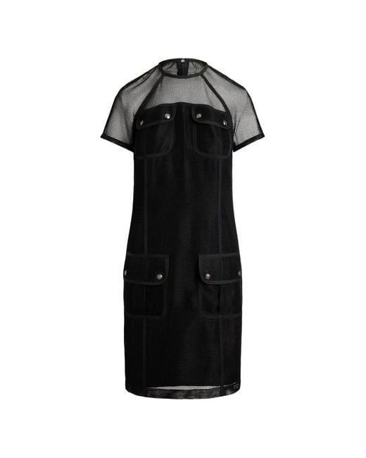 Ralph Lauren Black Mesh-Overlay Pocket-Detail Mini Dress