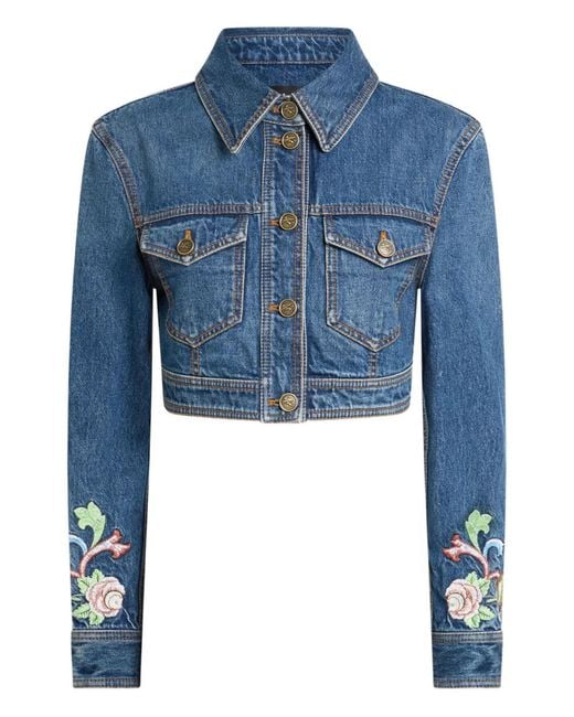 ETRO 花柄 クロップドジャケット　サイズ38 Etro レディース ブルー フローラル クロップド ジャケットの通販はau