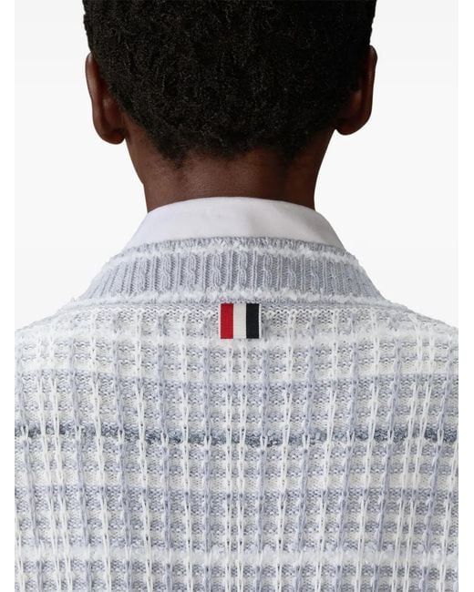 Thom Browne Gray Front-Pocket Checked Cardigan
