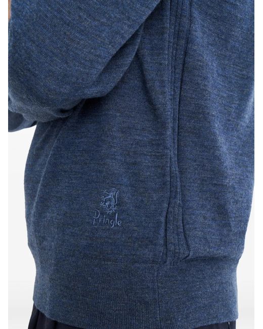 Pringle of Scotland Blue Polo-Collar Extra Fine Sweater for men