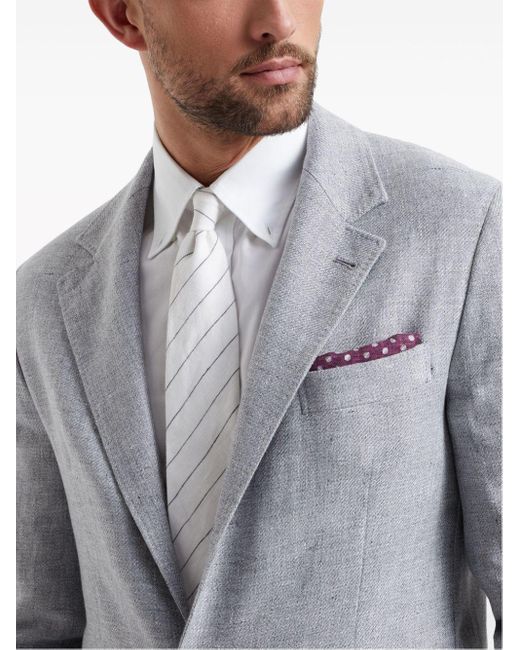Brunello Cucinelli White Stripe-pattern Silk Tie for men