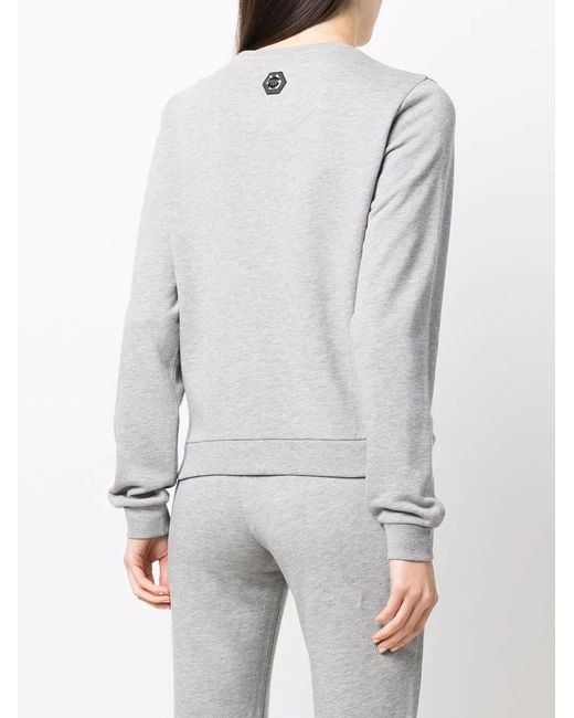 Philipp Plein Gray Logo-Print Mélange-Effect Sweatshirt