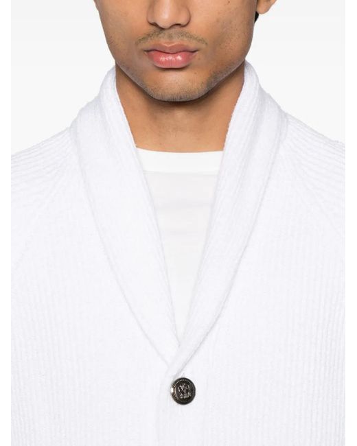 Brunello Cucinelli White English Rib Knit Cardigan for men
