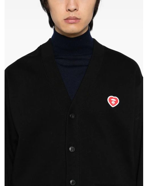 Aape By A Bathing Ape Black Logo-Appliqué Button-Up Sweatshirt for men