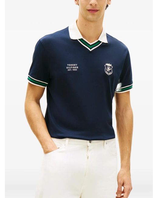 Tommy Hilfiger Blue Logo-Print V-Neck Polo Shirt for men
