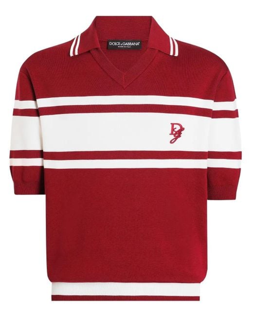 Dolce & Gabbana Polo With Striped Motif And Logo Embroidered On The Front for men