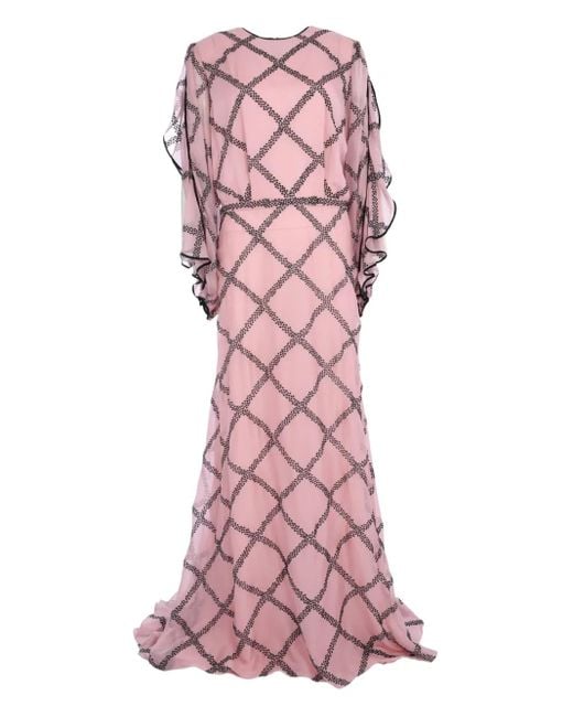 Costarellos グリッタートリム シルクドレス Pink