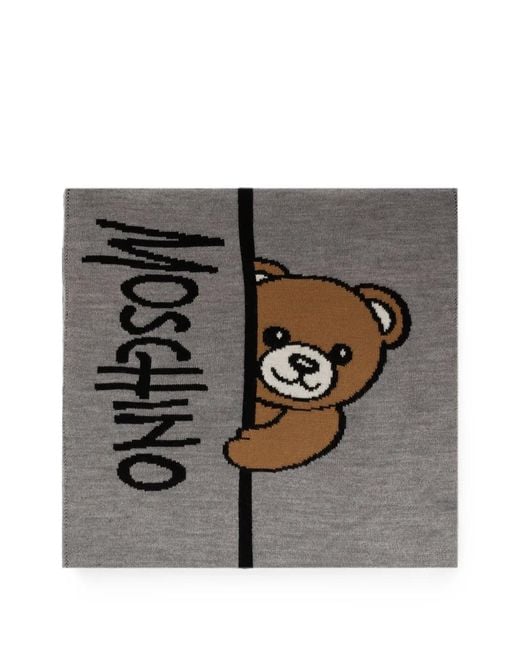 Moschino Gray Teddy Bear-Motif Scarf