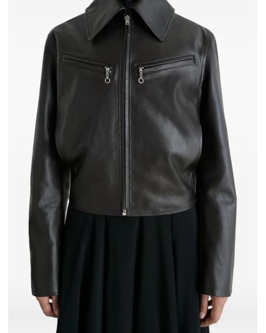 Lemaire Black Zip-Front Leather Jacket