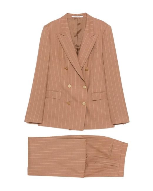 Tagliatore Brown Tailleur Croisé À Fines Rayures