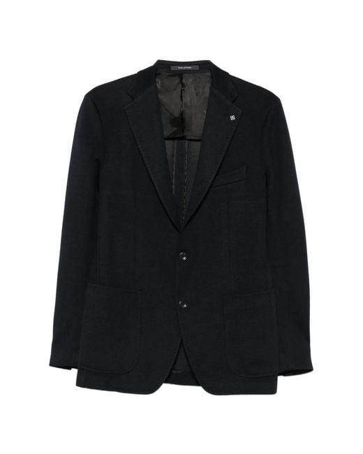 Tagliatore Black Notched-Lapels Single-Breasted Blazer for men
