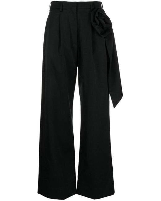 Simone Rocha Black Ribbon Applique Wool Trousers - Women's - Virgin Wool