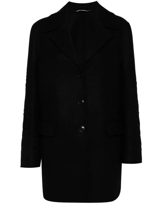 Ermanno Scervino Black Floral Embroidery Coat