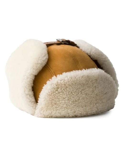 Prada Natural Suede Shearling Trapper Hat for men