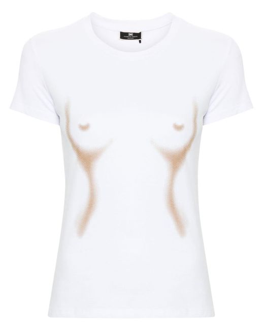 Elisabetta Franchi White Rhinestone-embellished Cotton T-shirt