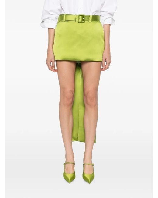 Self-Portrait Green Belted Bow-Detail Mini Skirt