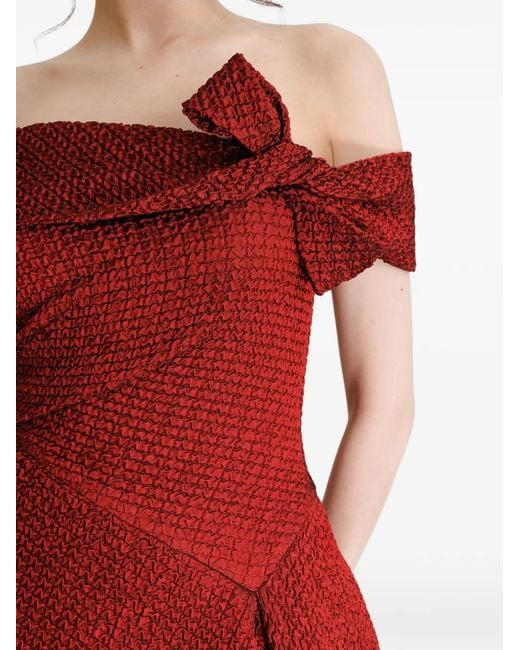 Gemy Maalouf Red Jacquard Bow-Detail Maxi Dress