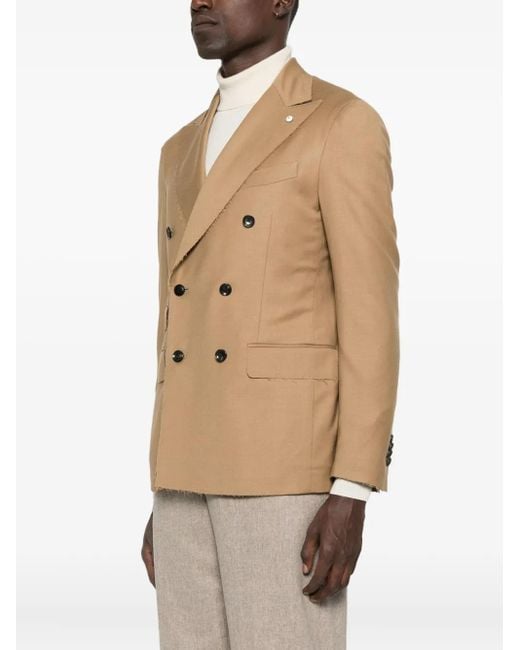 L.b.m. 1911 Natural Double-Breasted Frayed-Edge Blazer for men