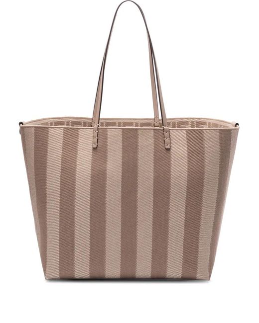 Fendi Brown Pequin Striped And Ff Fabric Roll Large Reversible Shopper Bags