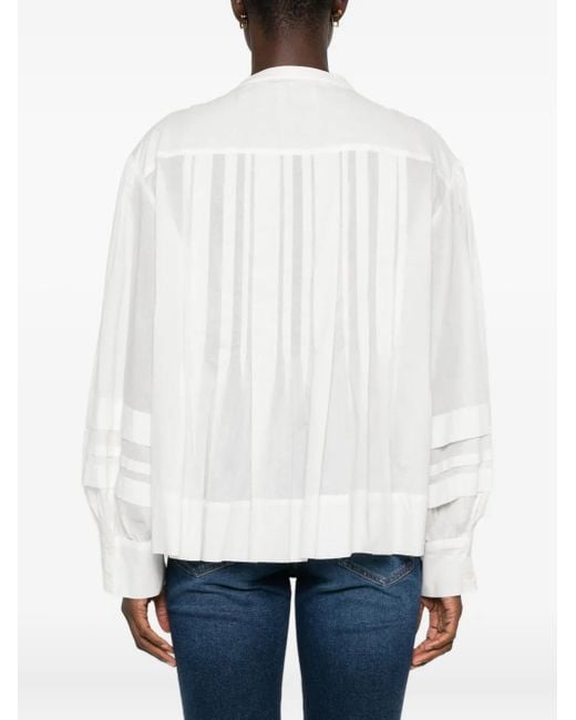 Marc O' Polo White Pleated Button-Up Blouse
