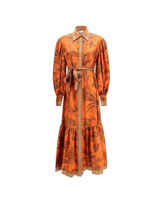 ALÉMAIS Orange Belt-Detail Midi Dress