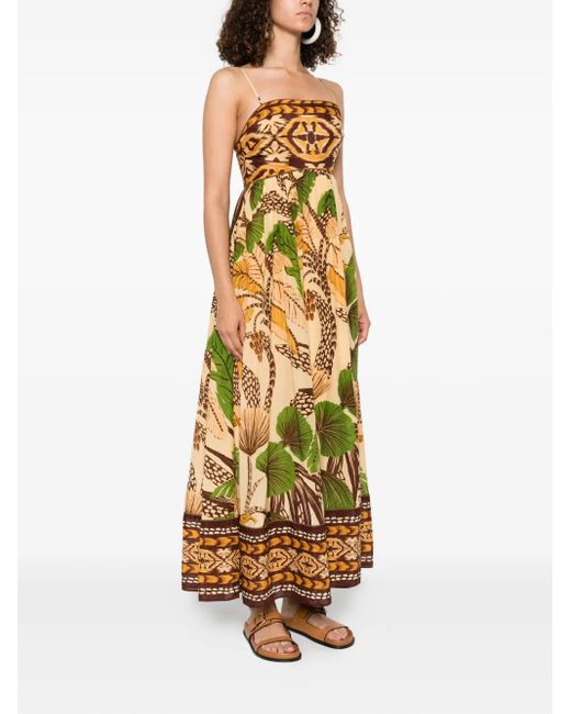 Farm Rio Metallic Foliage Sketch Maxi Dress