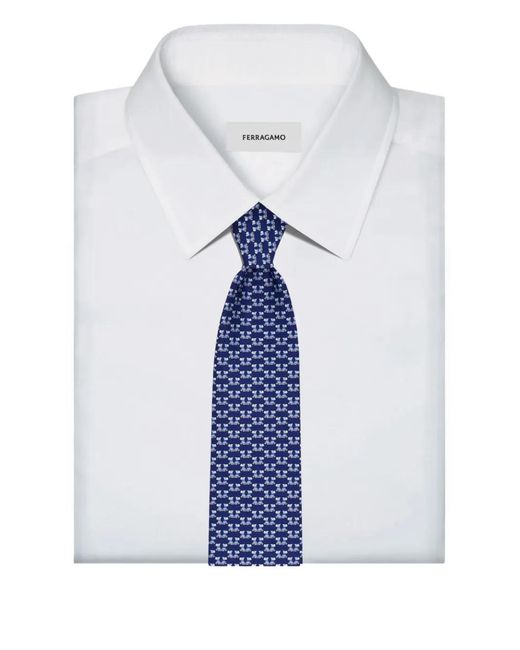 Ferragamo Blue Terrier Print Silk Tie for men