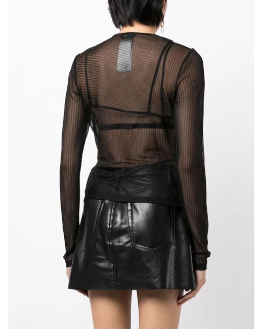 Tom Ford Gray Sheer Ribbed Long-Sleeve Jersey Top
