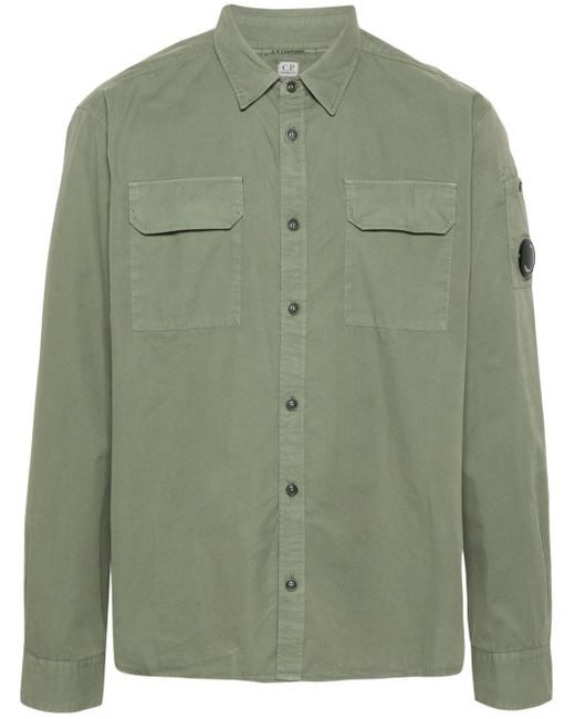 C P Company Green Gabardine Cotton Shirt for men