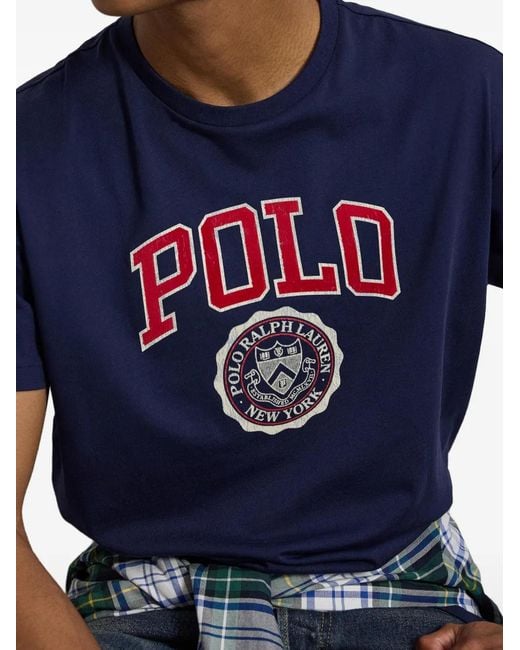 Polo Ralph Lauren Blue Logo-Print Flocked T-Shirt for men