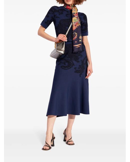 Etro Blue Patterned-Intarsia Knitted Top