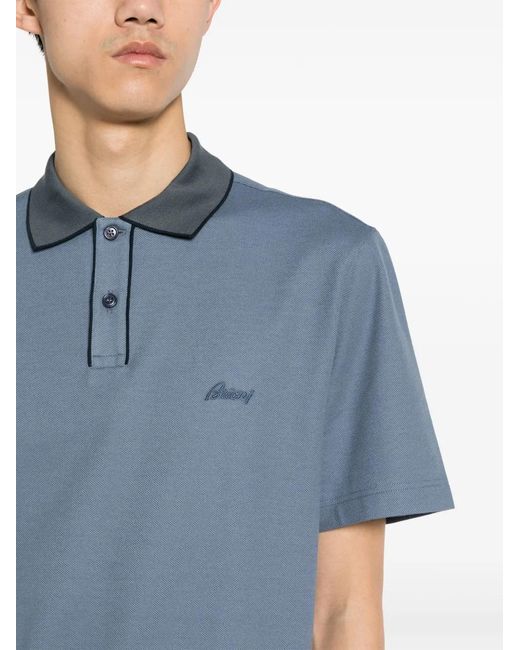 Brioni Blue Logo-Embroidered Polo Shirt for men