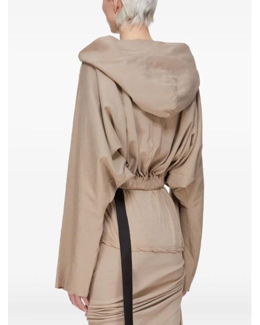 Felpa Con Cappuccio Crop di Rick Owens in Natural
