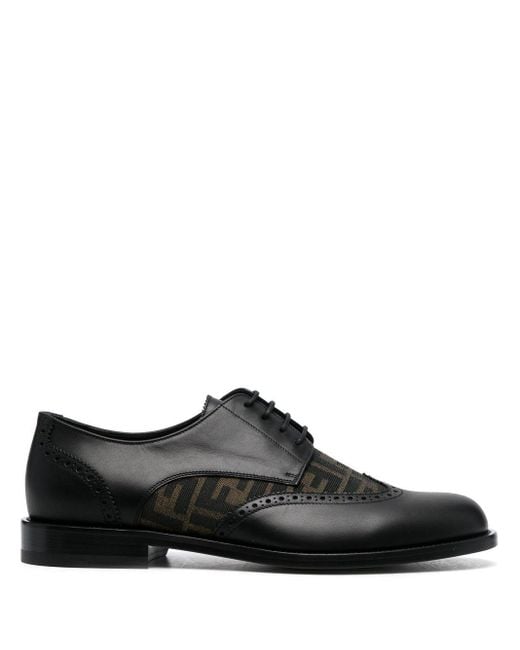 Fendi Black Ff- Pattern Leather Derby Shoes for men