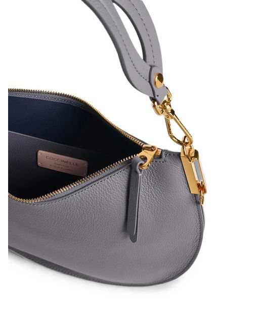 Coccinelle Gray Medium Sunup Crescent-Shaped Leather Shoulder Bag