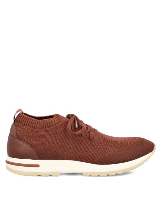 Loro Piana Brown Knitted Leather Sneakers for men