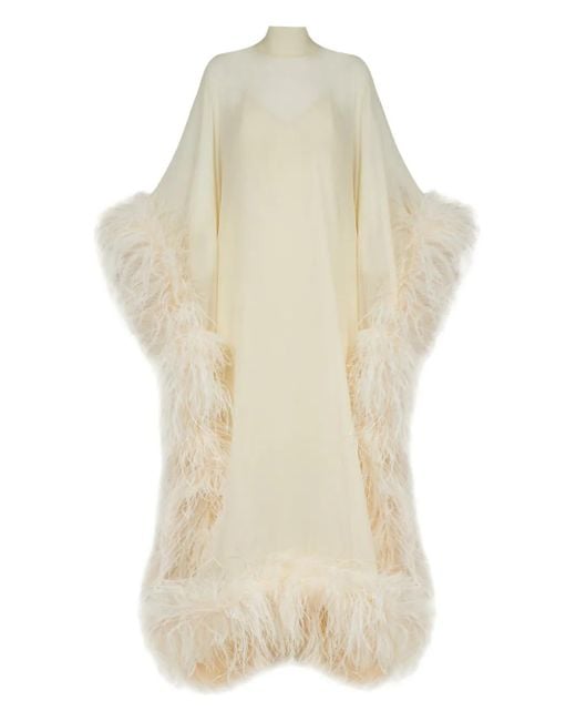 ‎Taller Marmo Natural Feather-Trimmed Silk Maxi Dress